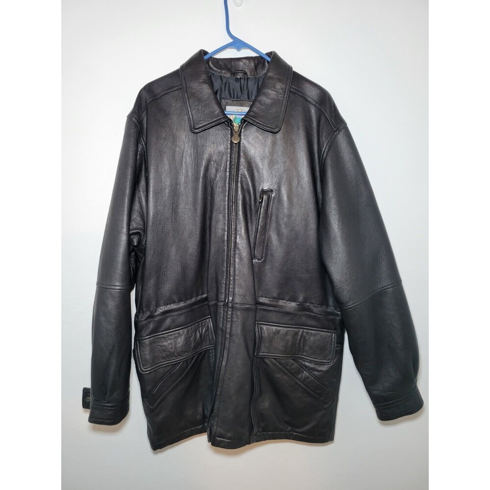 Forest Club By Rainforest Genuine Leather Black Jacket Full Zip Pockets Mens L.